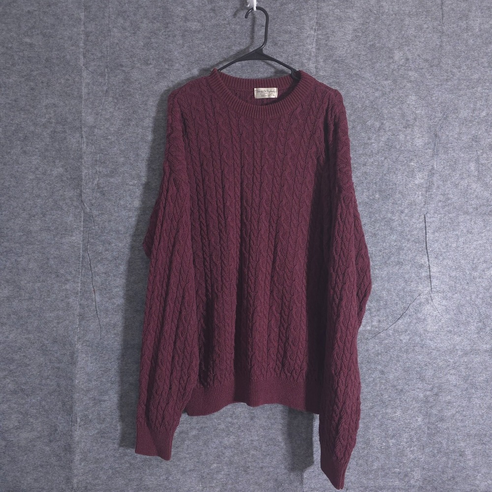Vintage Tricots St. Raphael Sweater Mens L Purple Cable Knit Rust Made in USA‎